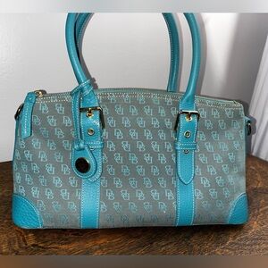 Dooney & Bourke Blue and Gray Satchel with Monogram Print
